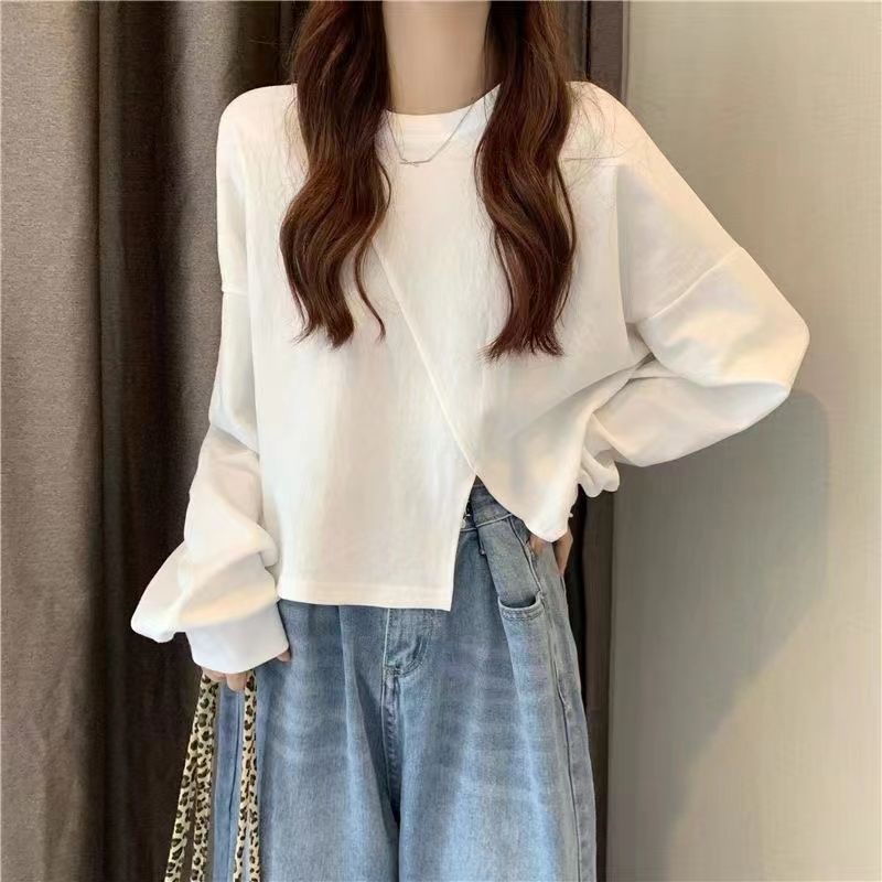 Áo Sweater Tay Dài Dáng Rộng Thiết Kế Xẻ Tà Thời Trang Xuân Thu Mới Cho Nữ