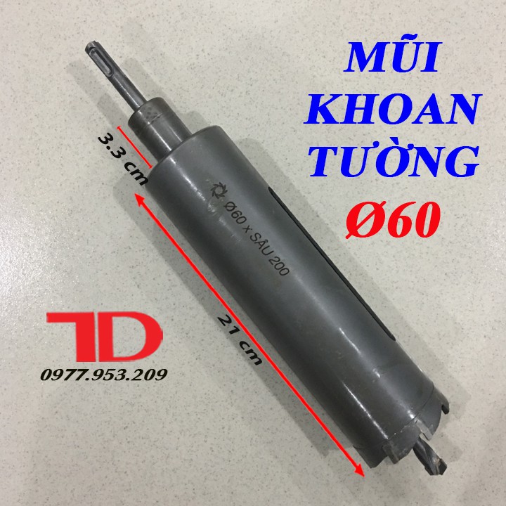 Mũi Khoan Tường Phi 60 x sâu 20cm và Túi Đựng Bụi Khoan - Điện Lạnh Thuận Dung