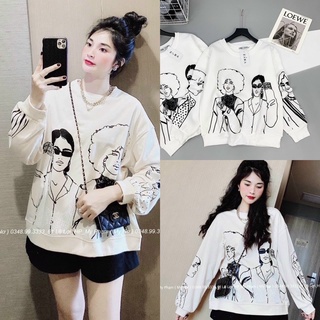 Áo nỉ sweater nữ fom rộng in hình cô gái chất liệu nỉ bông dày dặn