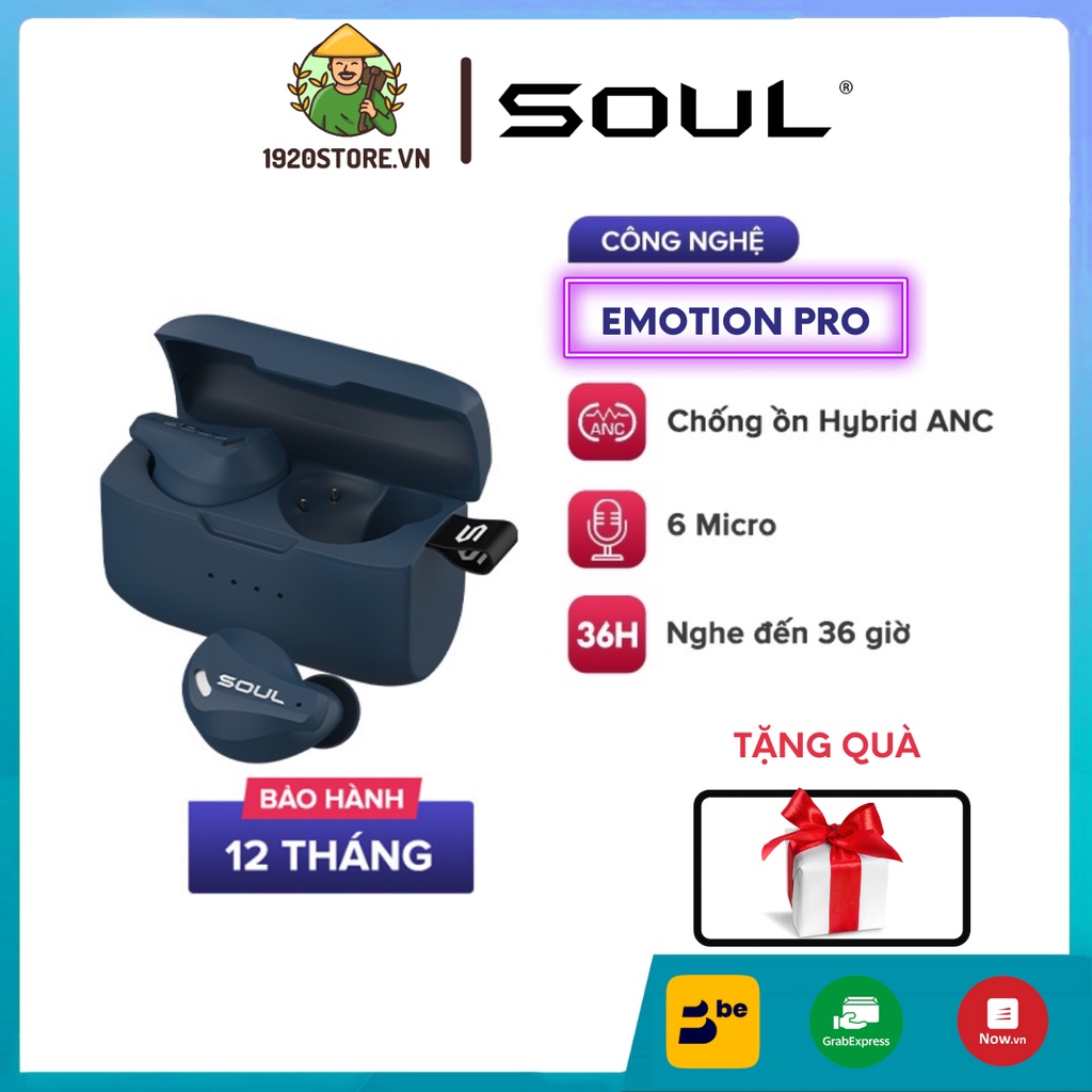 Tai Nghe TWS SOUL Emotion Pro, Chống Ồn Hybrid ANC, BT 5.1, 6 Mics, Nghe Đến 36H, IPX5 - Chính Hãng BH 12T