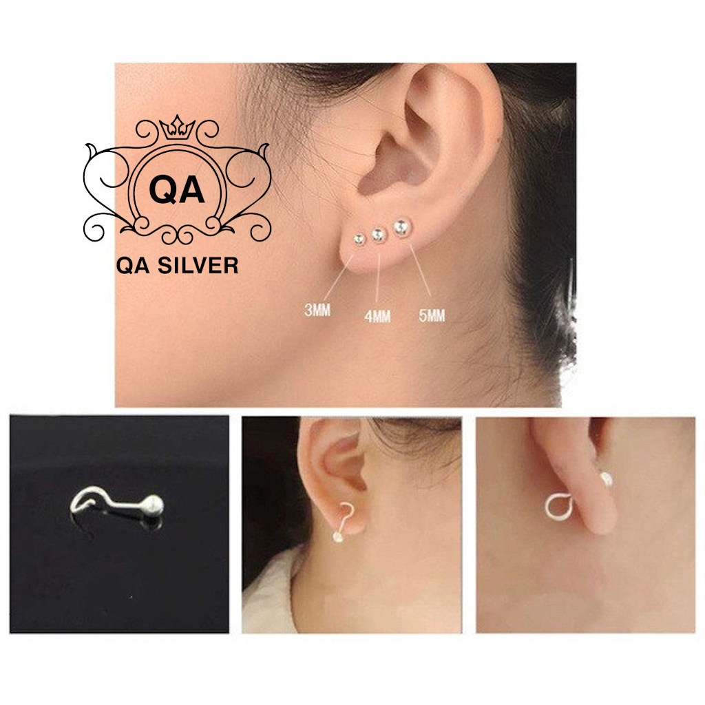 Bông tai bạc 925 nụ tròn khuyên nam nữ đuôi chốt móc S925 MINIMAL Silver Earrings QA SILVER EA200904