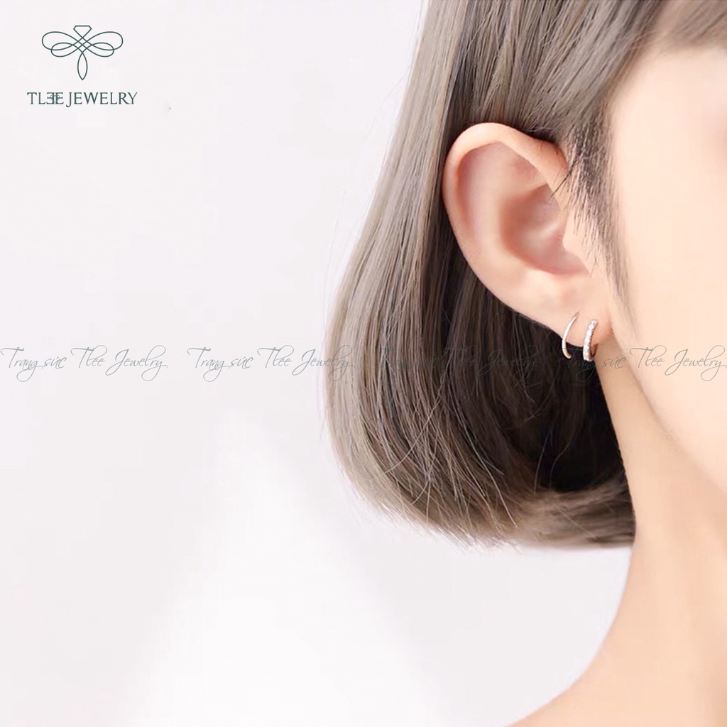 Khuyên tai bạc nữ TLEE xoắn vòng nhẹ nạm đá cao cấp NCJ B0193