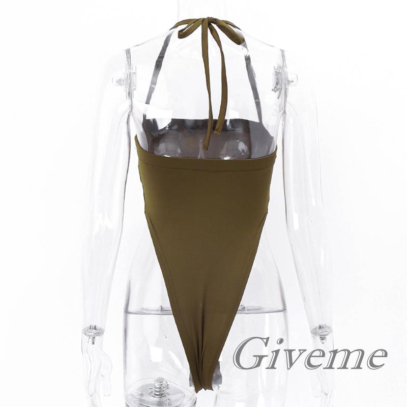 Bộ Áo Liền Quần Cổ Yếm Màu Trơn Thời Trang Dành Cho Nữ