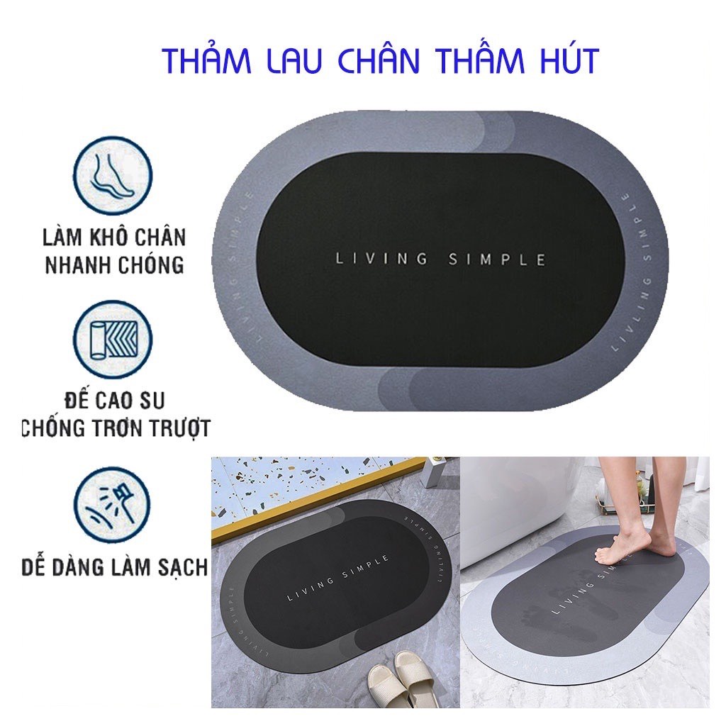 Thảm Chùi Chân Siêu Mềm, Siêu Thấm Hút đế Silicon Chống Trơn Trượt