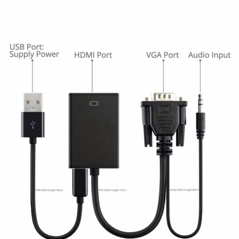 Bộ cáp chuyển đổi tín hiệu từ VGA sang HDMI có âm thanh + dây cáp Micro USB FULL HD 1080P (dài 20cm)