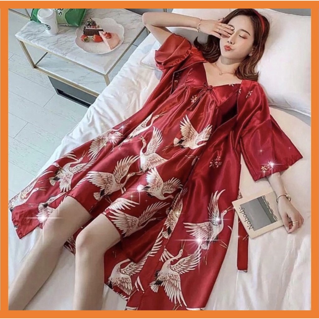 [Sẵn Hàng]♥️Set Bộ Đầm,Váy Ngủ Hạc 2 Màu(ảnh thật)Size M,L,XL