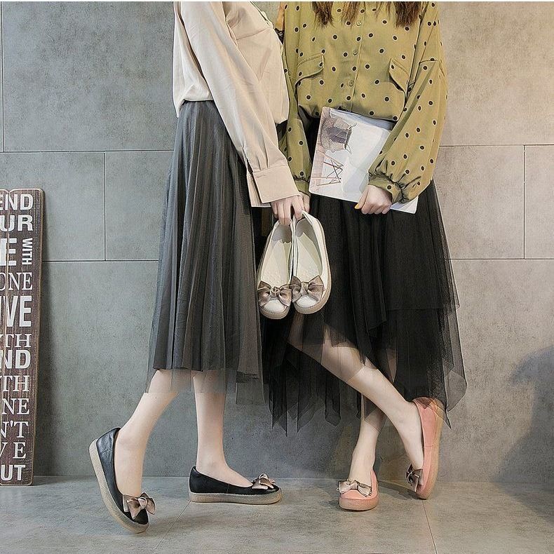 Giày đế bệt nữ 21 mùa hè và thu bowknot mềm cổ tích tất cả các trận đấu một bước cạn miệng bà bầu