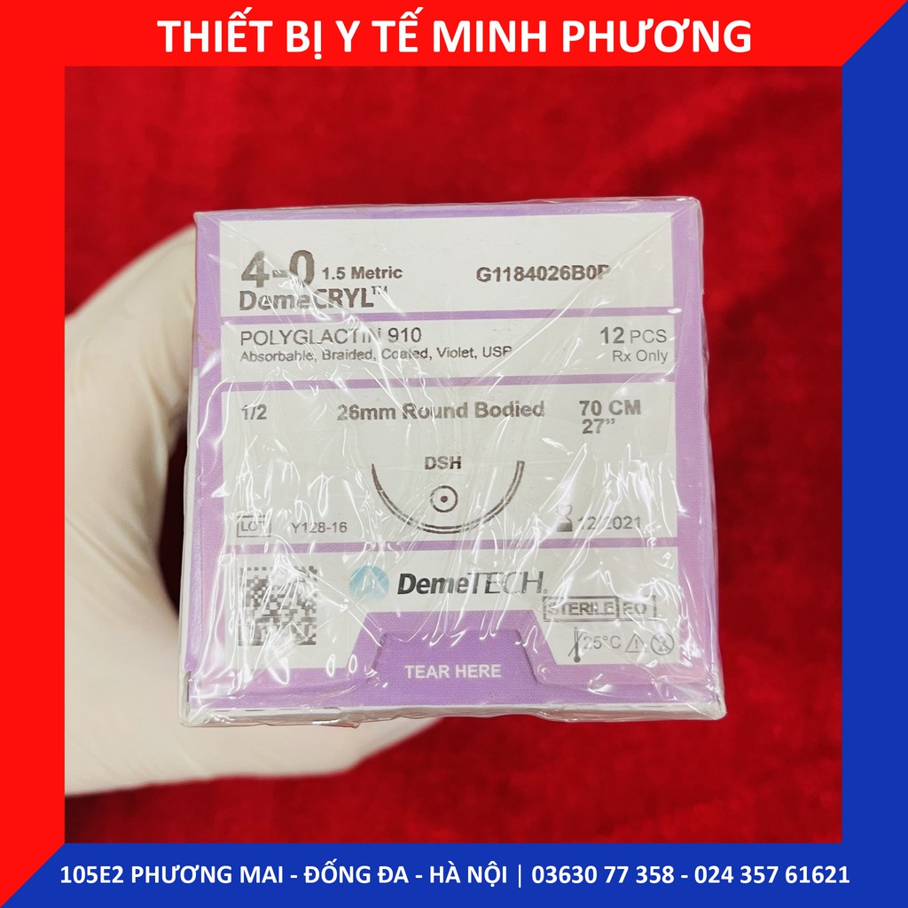 [ĐẠI LÝ PHÂN PHỐI] Bán lẻ Chỉ khâu DEMECRYL DEMETECH Polyglactin tự tiêu dùng trong phẫu thuật số 4/0