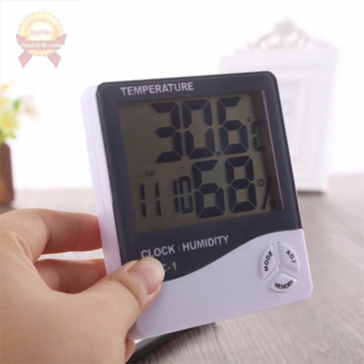 Nhiệt kế ẩm Đồng hồ thông minh để bàn phòng Temperature màn hình LCD cao cấp HTC-1