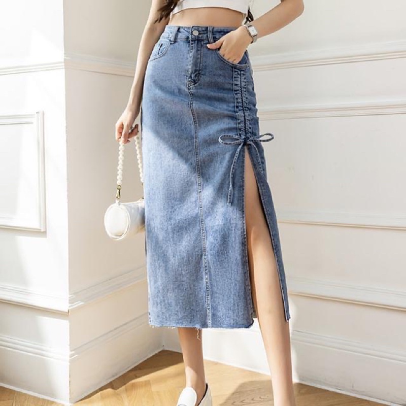 Chân Váy Bò Dáng Dài Dây Rút Siêu Xinh