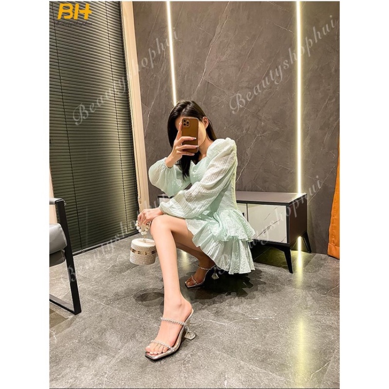 Giày Cao Gót Sandal Quai Trong Suốt Đính Đá Thời Trang Dành Cho Nữ 2022