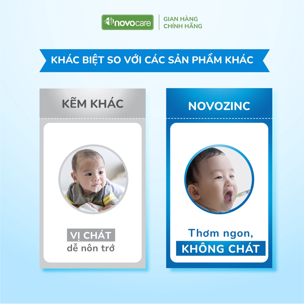 Kẽm cho bé Novocare - Novozinc bổ sung kẽm hữu cơ cho bé từ 1 tháng tuổi, lượng uống ít, không chát