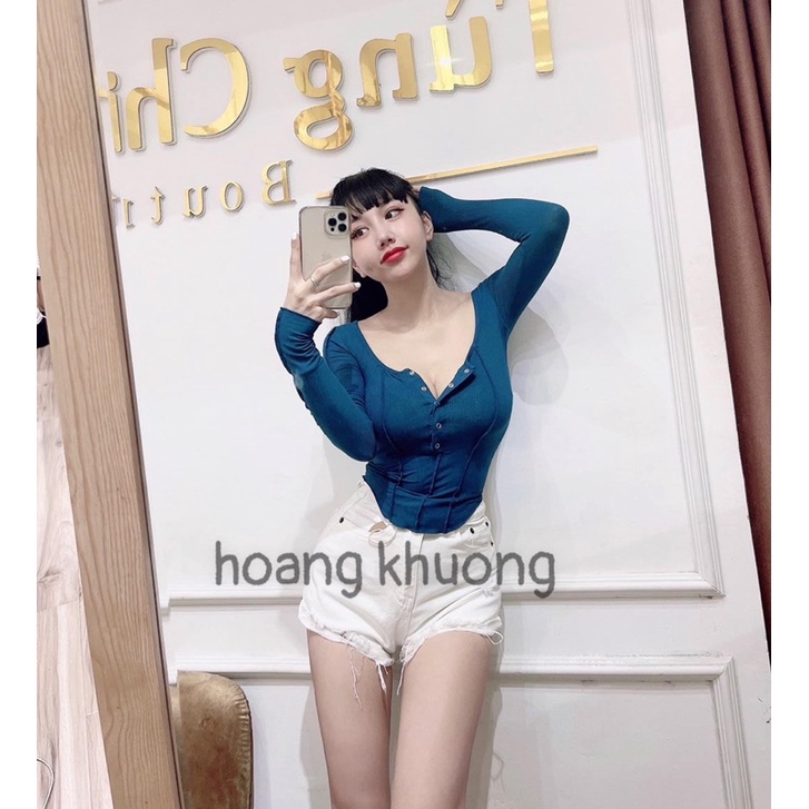 [CÓ ẢNH THẬT + VIDEO TỰ QUAY ] Áo Xinh Dài Tay Có Cúc Bấm Đường Vắt Sổ Ngoài Áo From Ôm, Styte Trung Quốc Hàng L1 | BigBuy360 - bigbuy360.vn