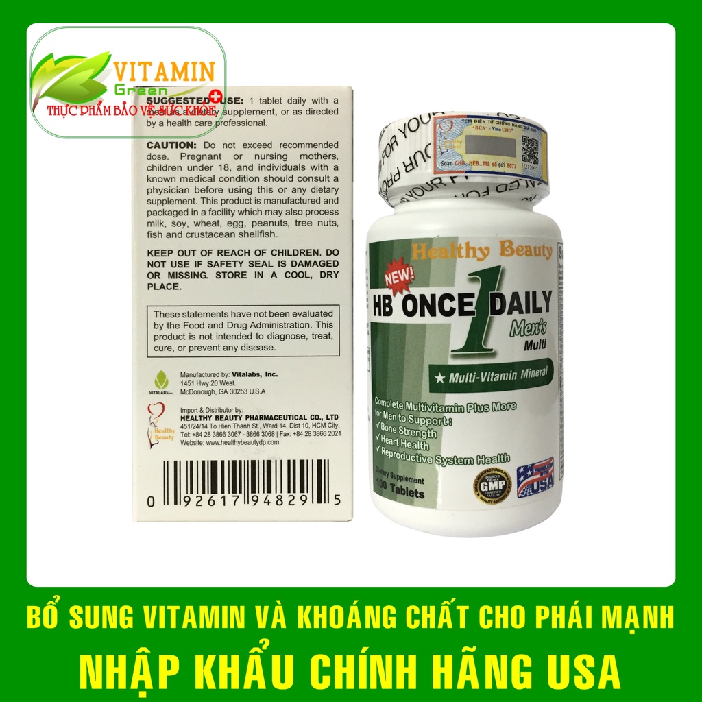 Vitamin tổng hợp cho nam HB ONCE DAILY MEN’S MULTI 100 viên | Nhập khẩu chính hãng Mỹ