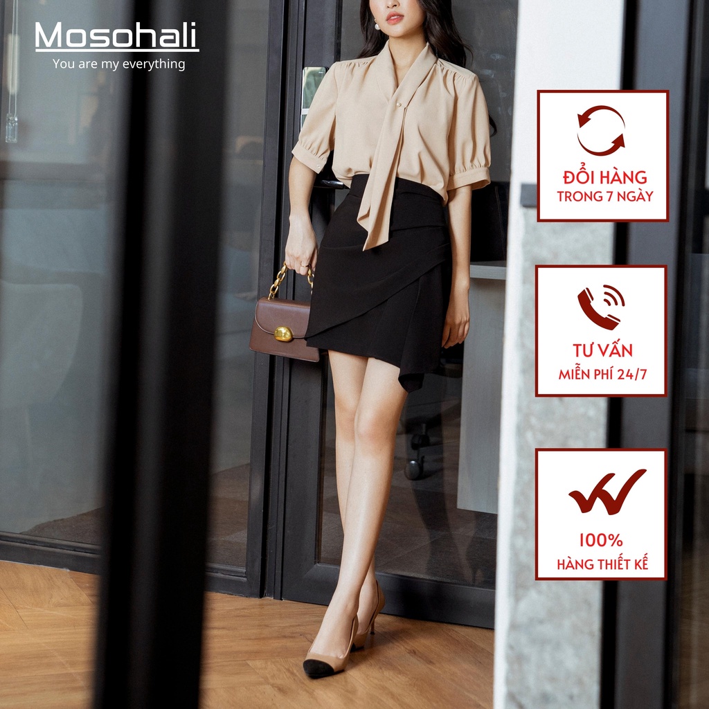 Chân váy nữ nhún vạt Mosohali cạp cao thời trang công sở thiết kế