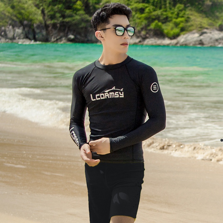 Set đồ bơi gồm áo tay dài và quần short vải nhanh khô chống nắng thời trang cho nam (có bán lẻ)