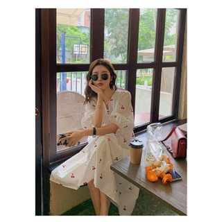 [MM] Váy dài vải lanh thêu cherry