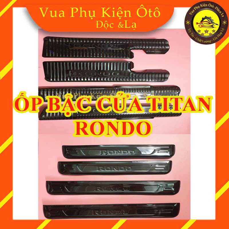 Ốp bậc cửa titan cao cấp Kia Rondo - Bộ 8 miếng trong ngoài + Tặng 2 cuộn 3M 2,5 cm*3 mét