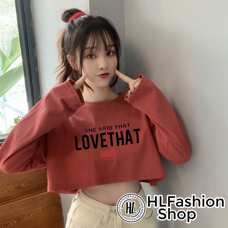 Áo thun croptop nữ tay dài Love That, áo thun nữ HLFashion