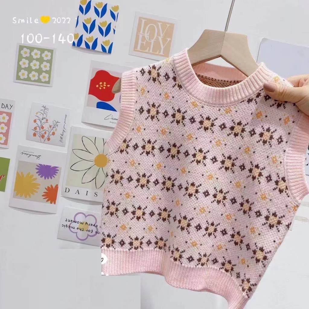 Áo len gile cho bé, Gile len bé gái 3-8 tuổi hàng WERZTOUN đanh sợi không bai xù điệu đà đáng yêu