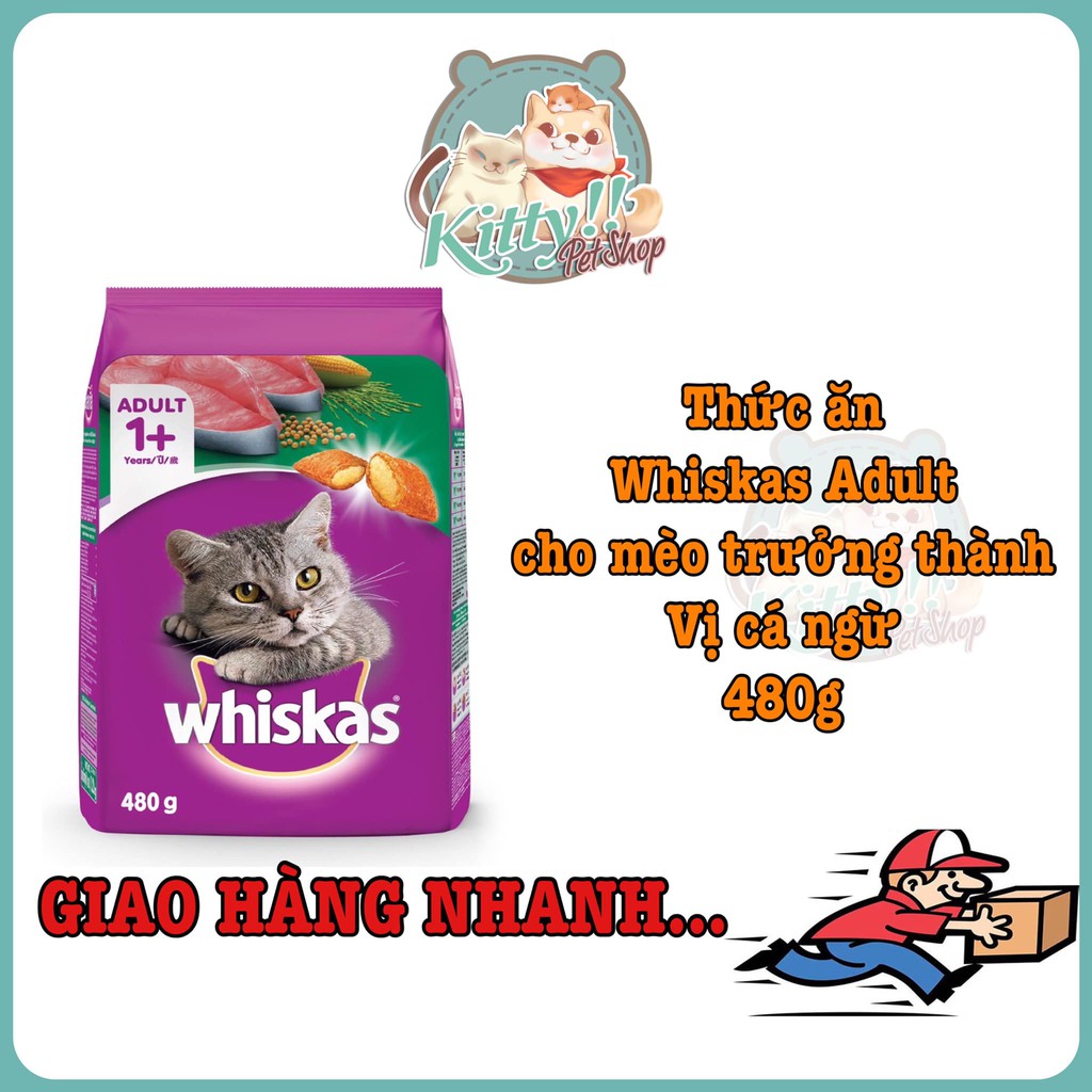 Thức ăn hạt Whiskas adult cho mèo trưởng thành, vị cá ngừ 480g