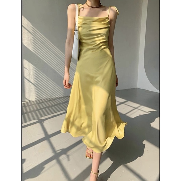 Đầm Hai Dây Lụa Nữ Dáng Dài Đàm 2 Dây Chất Satin Gợi Cảm