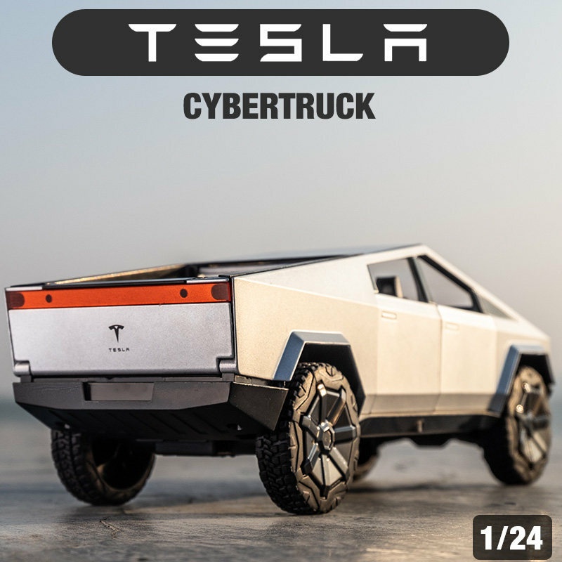 Mô Hình Xe Tesla Cybertruck XHD 1:24 ô tô mini đồ chơi kim loại Cyber Truck mở được cửa, có đèn âm thanh, tự đánh lái