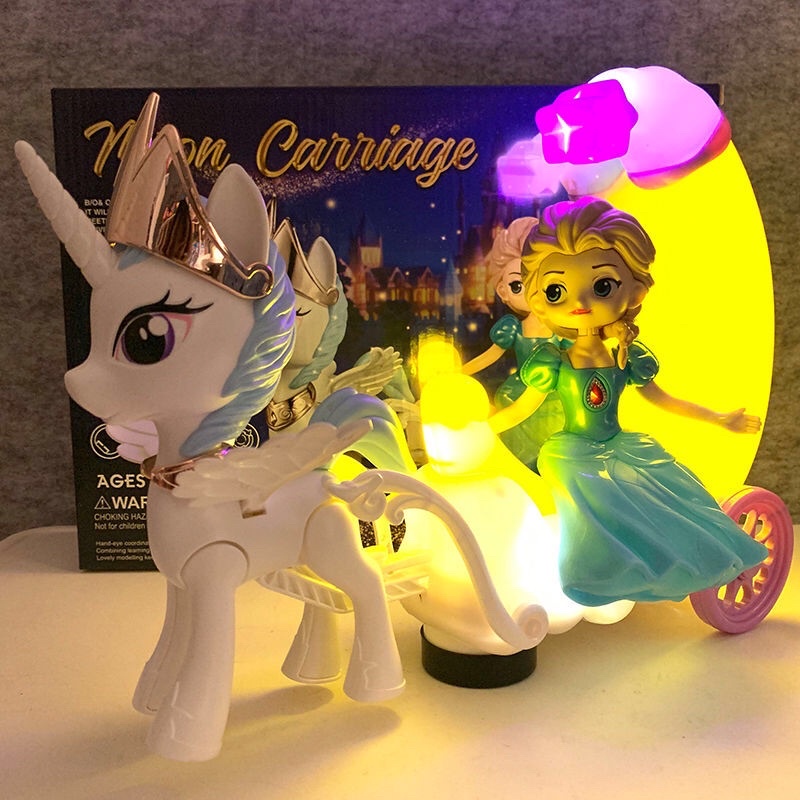 Đèn lồng công chúa Elsa  ngồi ngựa pony chạy pin có nhạc phát sáng cho bé
