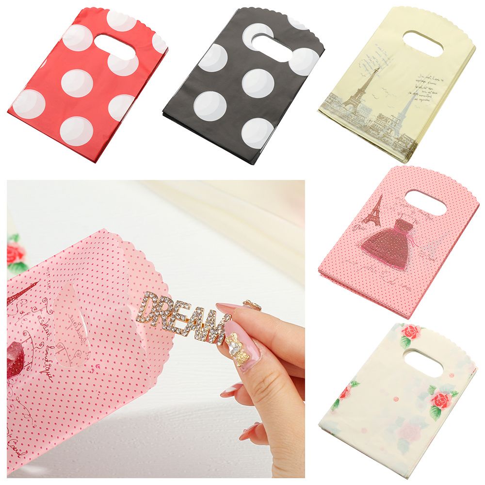 Set 50 túi nhựa đựng quà tặng có tay cầm kiểu dáng đơn giản dễ thương