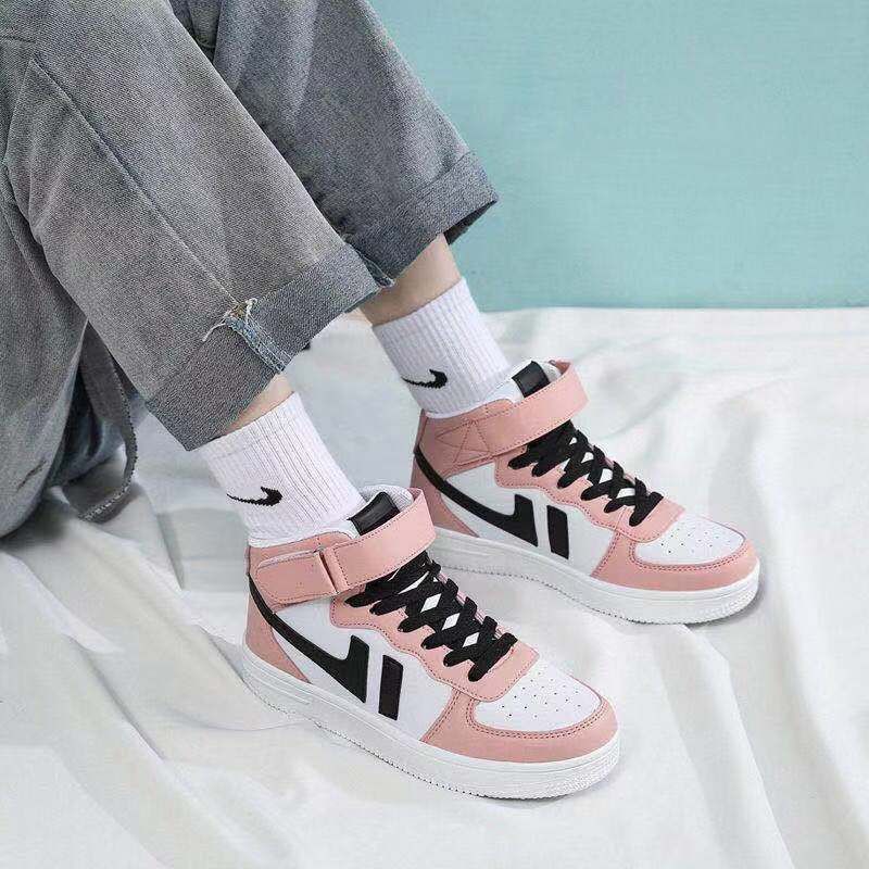 Giày Sneaker Cổ Cao Hồng Đen Phong Cách Ulzzang Năng Động Trẻ Trung (Hàng Đặt Trước)(Có Ảnh Thật Shop Chụp)