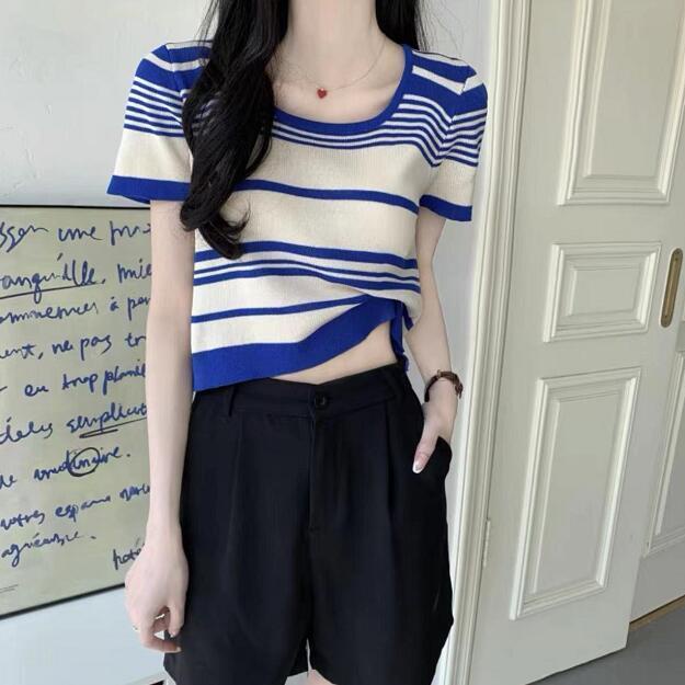 Áo Thun Nữ Tay Ngắn Kẻ Sọc Ngang Thời Trang Hàn Quốc