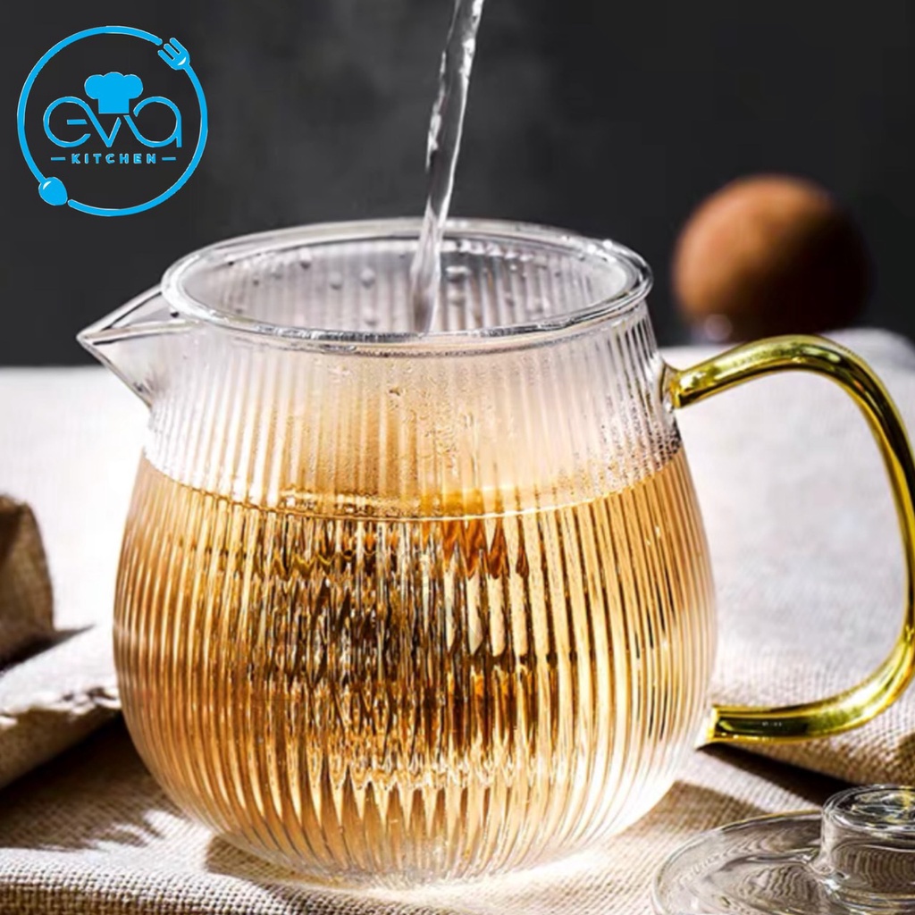 Bình Lọc Trà Kẻ Sọc Thuỷ Tinh / Bình Pha Trà Kèm Lõi Lọc Thuỷ Tinh Chịu Nhiệt Sọc Thẳng Striped Teapot 550 ML