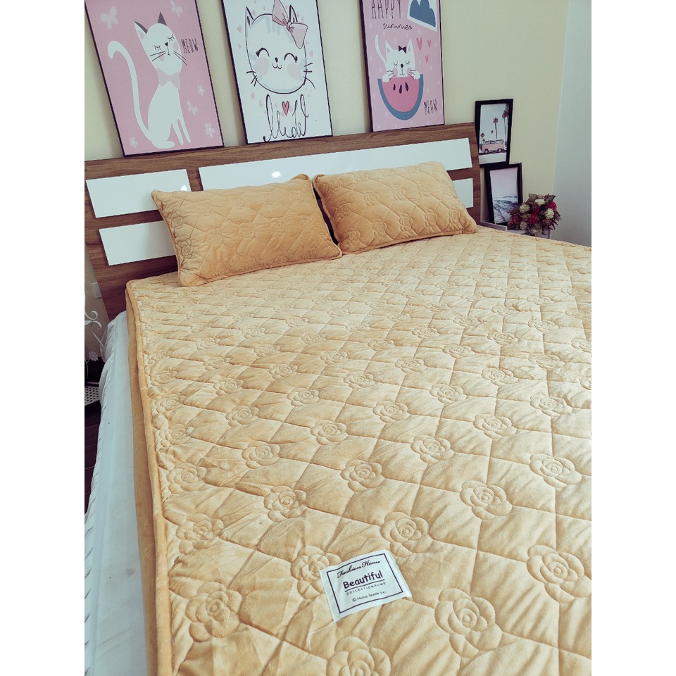 Bộ ga gối nỉ nhung trần bông mềm mịn sang trọng nhập khẩu cao cấp, thảm bọc đệm nỉ sữa đầy đủ kích thước 1m6 1m8 2m2