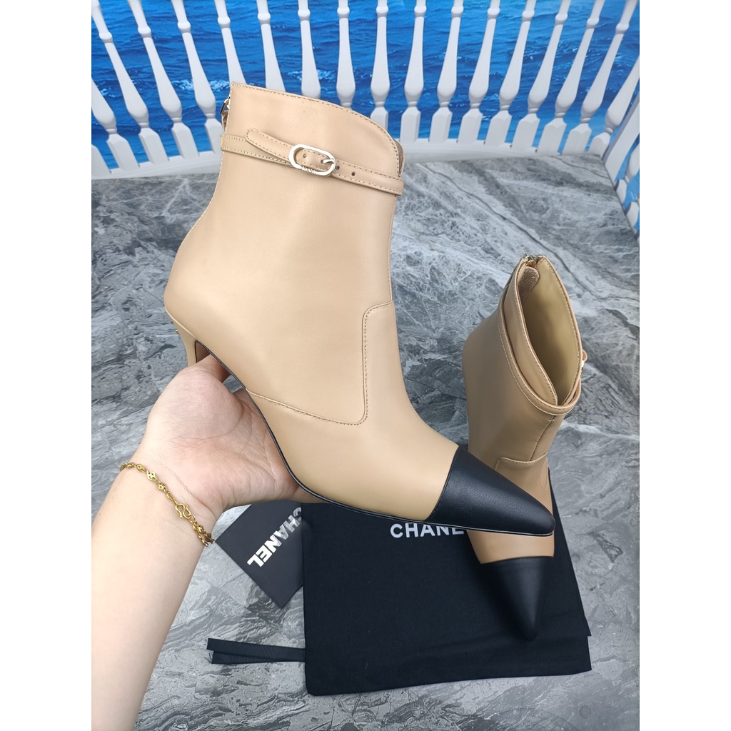 Boot nữ thời trang da thật 𝘾𝙝𝙖𝙣𝙚𝙡 𝘾𝙝𝙖𝙣n𝙚𝙡 CN mũi nhọn thanh lịch