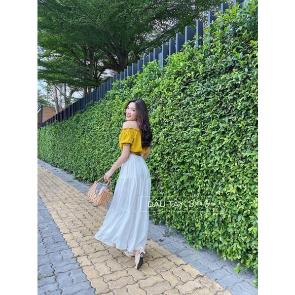 Set áo bẹt vai chân váy maxi