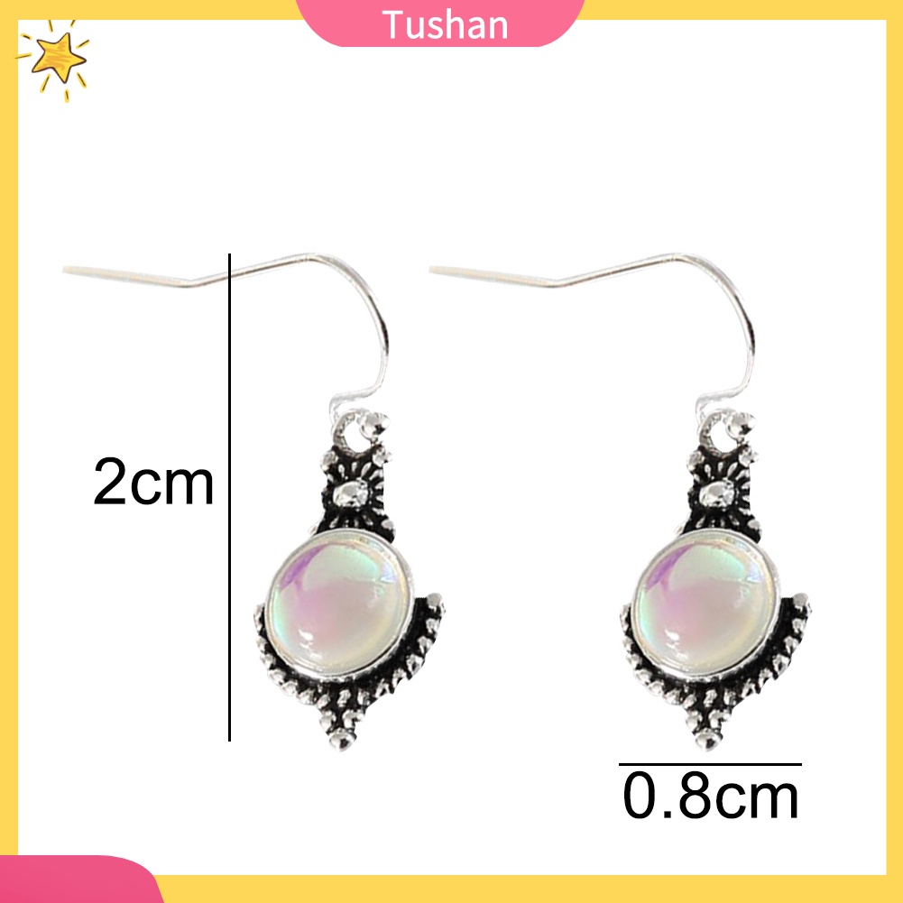 TUSH_Vintage Women Rainbow Color Faux Moonstone Gemstone Dangle Hook Earrings Jewelry