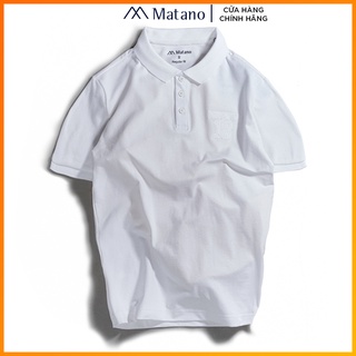 Áo thun polo nam trắng có cổ đẹp MATANO - Áo phông polo nam cổ trụ bẻ ngắn tay thêu ngực vải cá sấu cotton 031
