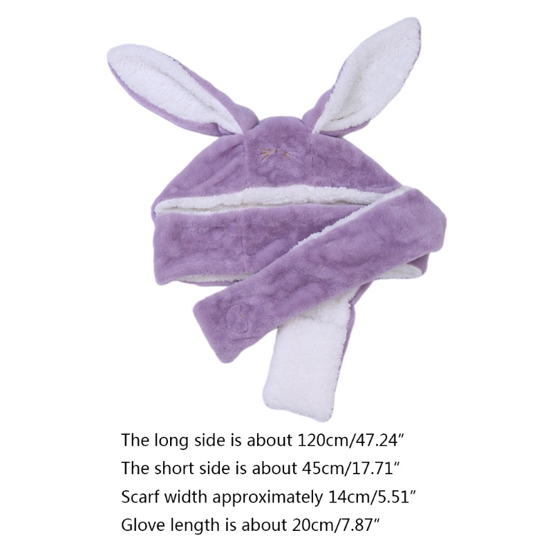 Bộ Khăn Choàng + Mũ Lông Thỏ + Găng Tay Chống Gió Ấm Áp Đáng Yêu Cho Nữ