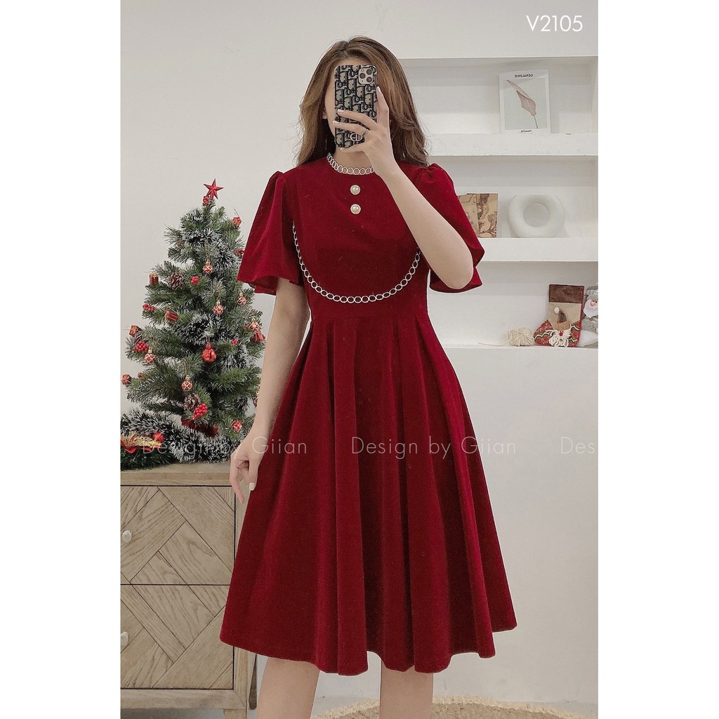 Đầm nữ váy đỏ dự tiệc nổi bật sang chảnh tiểu thư Thời Trang Emy VV8