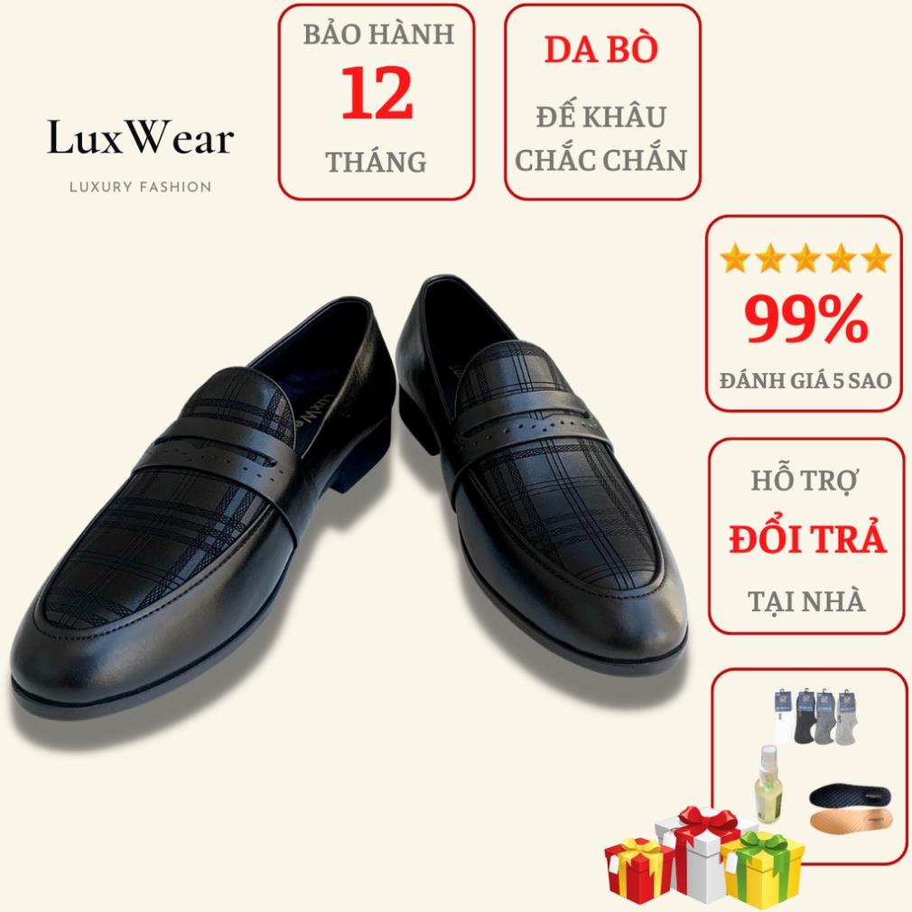 Giày lười nam da bò cao cấp đế khâu LuxWear màu đen có quà tặng kèm tất lười hoặc lót giày cao cấp - GCR -LGHI*