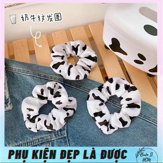 Cột tóc Vải scrunchies họa tiết bò sữa đáng yêu