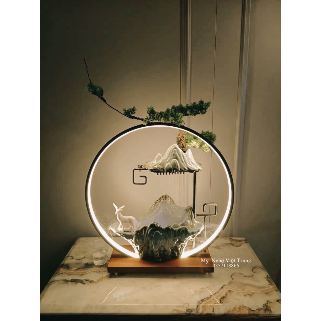 Thác Đá Non Bộ Trầm Hương Khung Đèn Led Cao Cấp Cỡ Đại