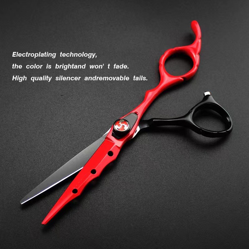 6.0 inch Bộ kéo cắt tóc Nhật Bản cao cấp màu đen đỏ với máy cạo râu,DÙng cho Salon - Barber Shop Kéo làm tóc chuyên nghiệp