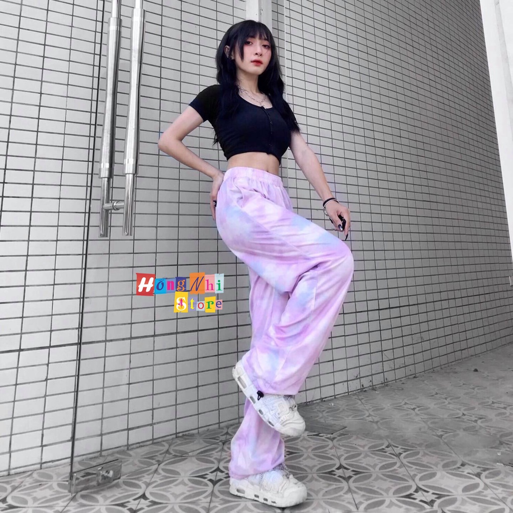 Quần Jogger 3D Ulzzang Unisex Jogger Loang Màu Dây Rút Lai Ống Rộng Màu Tím - MM