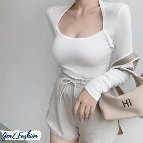 ⭕️ [CÓ HÌNH/VIDEO THẬT - HÀNG CAO CẤP] Áo Cổ Vuông Khoét Dài Tay Sành Điệu_Mã CD020_GenZ Fashion
