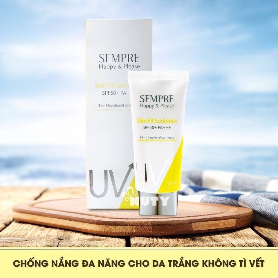 Kem chống nắng dưỡng da có màu Geo Sempre Happy & Please skin fit sun block SPF 50pa +++50ml . Chính Hãng Có BH . ^ ₆