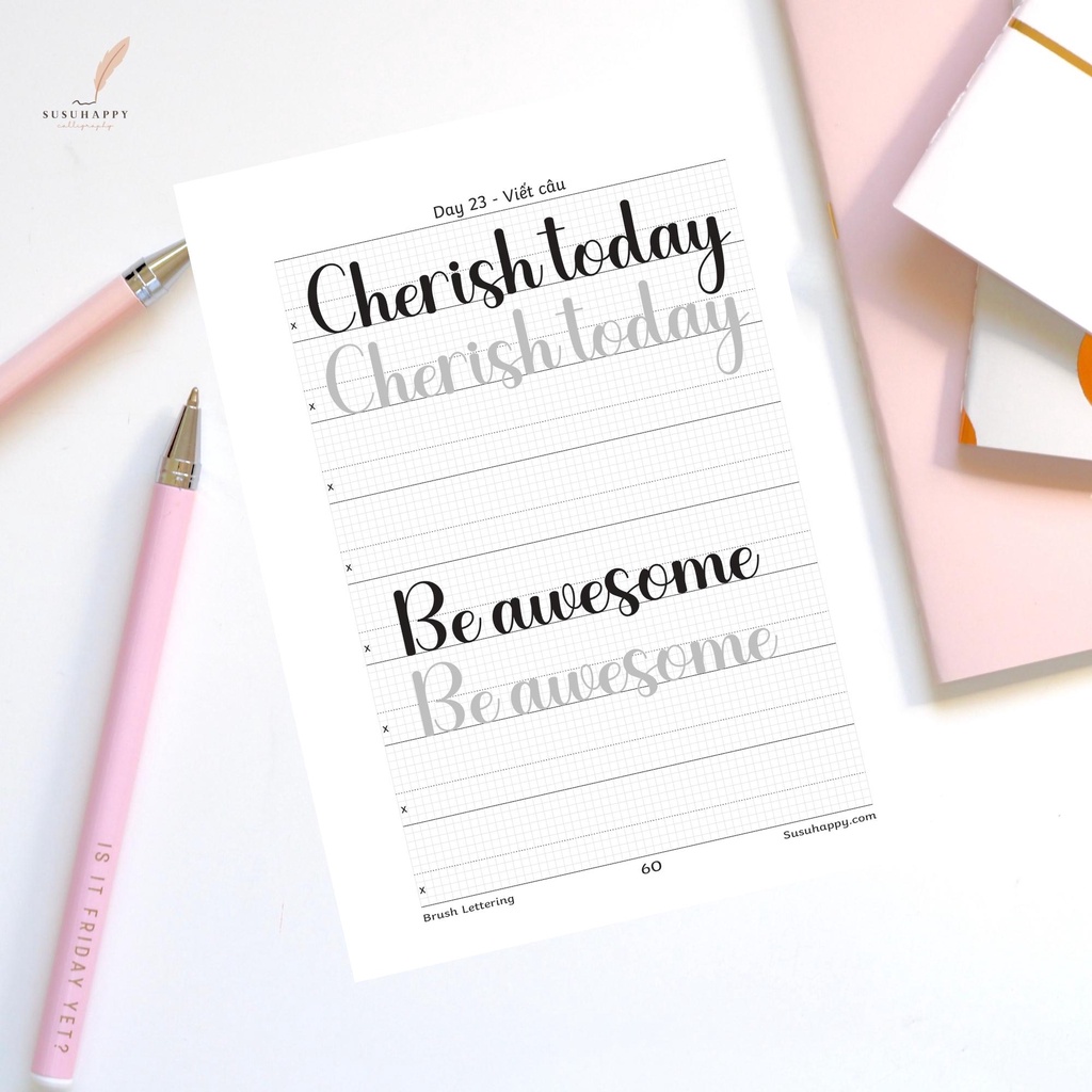 Workbook 30 Ngày Luyện Viết Simple Brush Lettering Đơn Giản, Dễ Viết, Có Lộ Trình Hàng Ngày