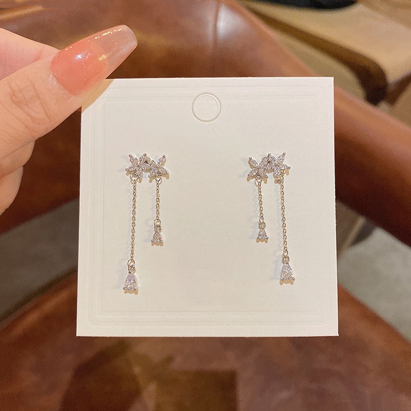 Hoa Tai Mạ Bạc 925 Hình Hoa Tua Rua Đính Đá Zircon Sang Trọng Thời Trang