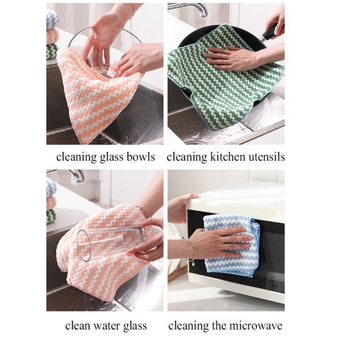 Microfiber Cleaning Cloth Rag Coral Fleece Striped Dish Towel  Super Absorbent Thicken Hand Towel  Household Cleanning Tools