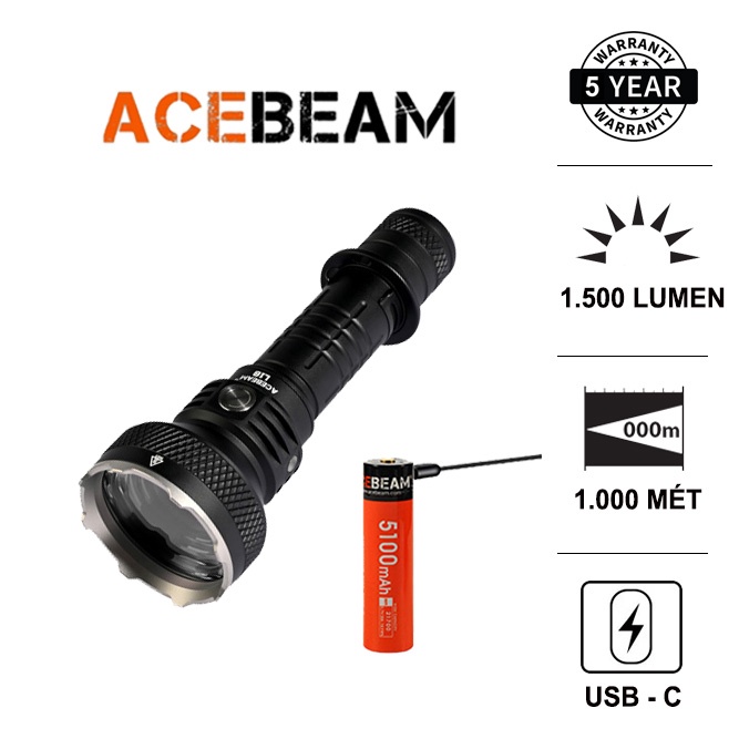 Đèn pin nhỏ gọn chiếu xa ACEBEAM L18  sáng 1500 lumen chiếu xa 1000m LED Osram(kèm pin) Đèn &amp; Đèn pin